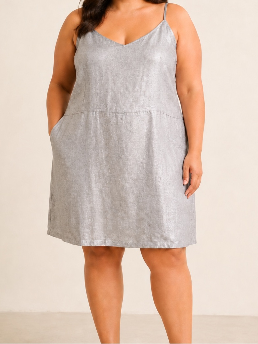 Eileen Fisher Woman 3X Silver Metallic Linen Blend Shift Dress